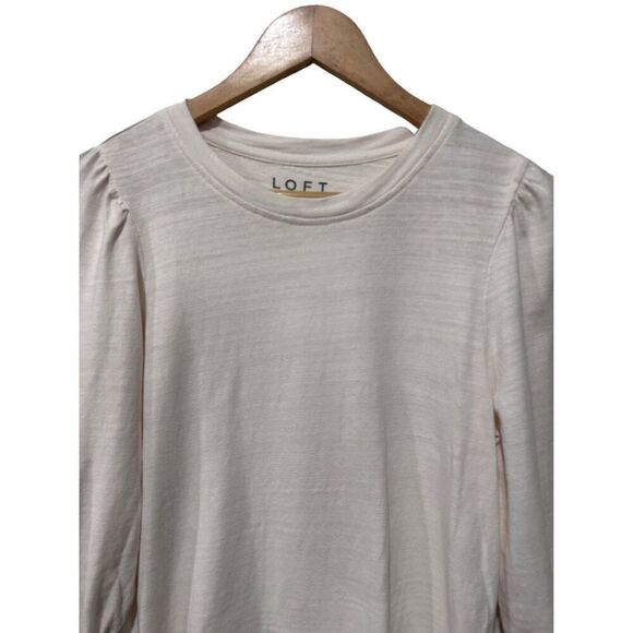 Loft Cream Burnout Knit Balloon 3/4 Sleeve Blouse Top Size Medium Minimalist - Picture 4 of 10